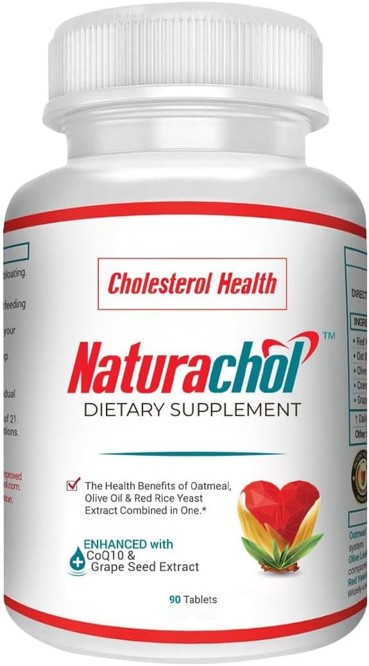 Naturachol - Fórmula Avançada de Suporte ao Colesterol | 90 Comprimidos Veganos | Extrato de Arroz Vermelho, Azeite de Oliva, Aveia, CoQ10, Extrato de Semente de Uva | Marca: Advanced Cholesterol Support Formula