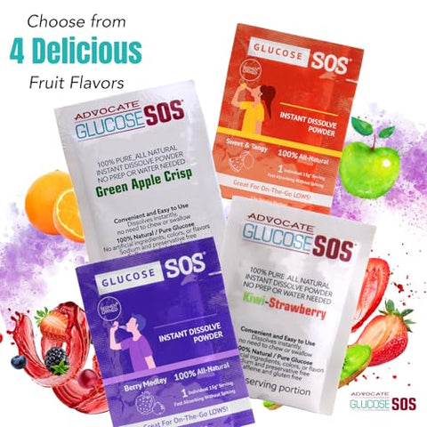 em Pó – Sachês de Dextrose Natural – Absorção Rápida – Dissolução Instantânea – Sem Necessidade de Água – Mix de Frutas Vermelhas – 12 Sachês - Glucose SOS