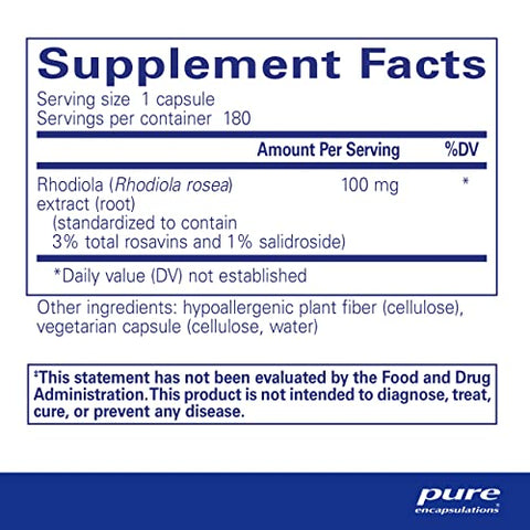 Rhodiola Rosea Pure Encapsulations – Para Estresse Ocasional e Resistência – 60 cápsulas de 500mg
