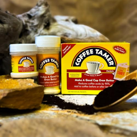 Coffee Tamer - Café Tamer Redutor de Ácido do Café em Grânulos 50 Pacotes – Reduz os Ácidos do Café em até 90% – Minerais Naturais – Amigo do Keto, Sem Açúcar, Sem Calorias, Não-OGM – 50 unidades