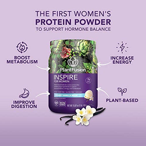 Inspire – Pó de Proteína Vegetal para Mulheres – Baixo Carboidrato para Suporte Muscular Magro – Keto, Sem Glúten, Sem Soja, Sem Laticínios, Sem Açúcar, Não-OGM – Baunilha Cremosa – 500g - PlantFusion