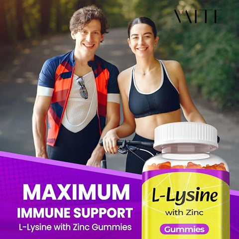 VAITE - L-Lisina 1000mg com Gomas de Zinco – Vitaminas para a Saúde dos Tecidos de Adultos