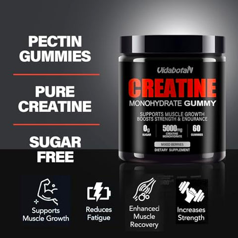 vidabotan - Gomas de Creatina Monohidratada Sem Açúcar 5g para Homens – Marca: Gummies