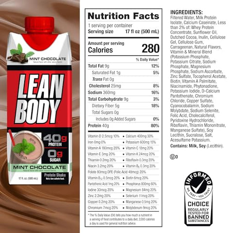 Labrada - LEAN BODY MNT CHC 500ml 12/pack – Bebida Pronta para Consumo com Proteínas e Baixo Teor de Gordura
