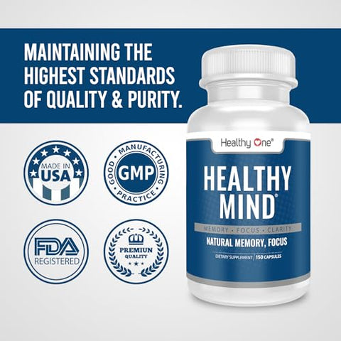 Healthy One - Suplemento Natural para Memória e Concentração – Healthy Mind Brain Booster – Memória, Clareza – 60 cápsulas