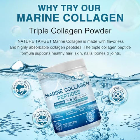 NATURE TARGET - Pó de Peptídeos de Colágeno Marinho – Tipo I | 100% Natural | 200g