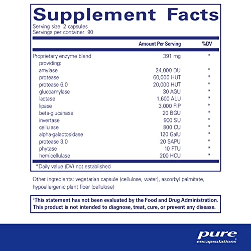 Digestive Enzymes Ultra – Suplemento Digestivo Vegetariano para Apoiar a Digestão de Proteínas, Carboidratos, Fibras e Laticínios* – 180 Cápsulas - Pure Encapsulations