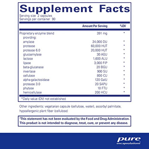 Digestive Enzymes Ultra – Suplemento Digestivo Vegetariano para Apoiar a Digestão de Proteínas, Carboidratos, Fibras e Laticínios* – 180 Cápsulas - Pure Encapsulations