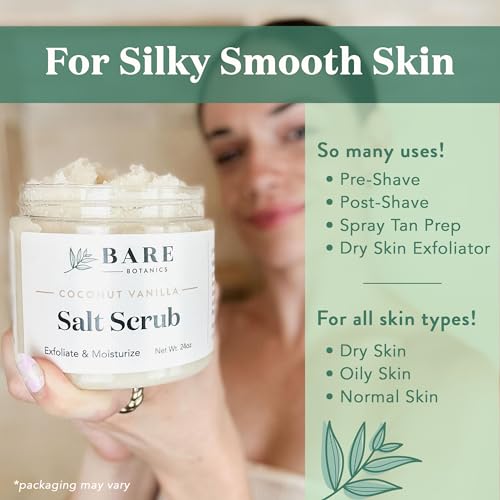 BARE BOTANICS - Bare Botanics Esfoliante Corporal de Coco Baunilha 700ml | Feito em Madison, WI | Esfoliante Natural de Sal Marinho com Hidratantes para a Pele | Vegano