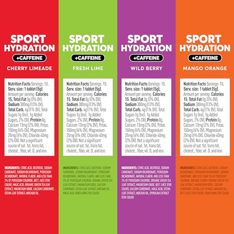Sport Caffeine – Tabletes de Eletrólitos para Hidratação Proativa, Caixa de Sabores Variados, 4 Pacotes (40 Porções) - Nuun