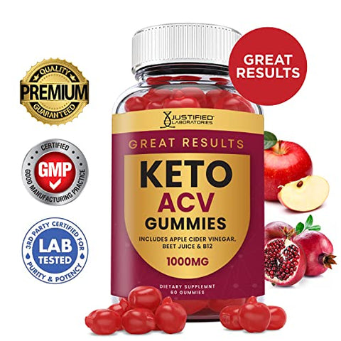 Gummies Keto ACV Justified Laboratories 1000MG com Suco de Romã, Beterraba e Vitamina B12 – 60 Gummys