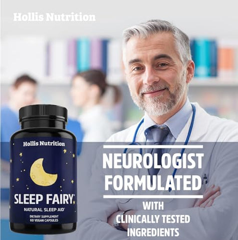 Hollis Nutrition - Sleep Fairy – Aid Natural para Dormir | Melatonina 10mg, L-Teanina, 5-HTP, Raiz de Valeriana, GABA, Magnésio, Camomila | Comprimidos Naturais para Dormir | Suplemento Não Viciante | Vegano