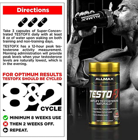 TESTOFX Suporte Masculino, Aumenta Força, Resistência e Resistência, Fórmula com Tribulus Terrestris, Ashwagandha, Tongkat Ali, 90 Cápsulas, Suprimento de 30 Dias - ALLMAX Nutrition