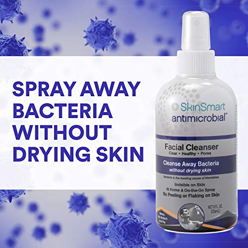 SkinSmart Antimicrobial - Cleanser Facial SkinSmart para Acne, Combate Bactérias para Atletas Adolescentes Ativos Pós-Treino e Acne Adulta, Frasco Spray de 240 ml, Seguro para Uso Diário Múltiplo