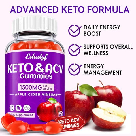 Regio - EDUDYF Keto ACV Gummies – Gomas de Vinagre de Maçã 1500mg com Probióticos, B12 e Suporte Keto, Detox – Marca EDUDYF