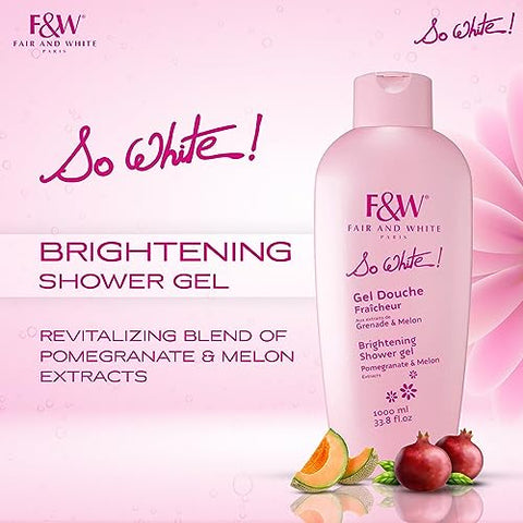 FAIR & WHITE - Gel de Banho Hidratante Diário So White Refreshing Brightening – 1000ml – Com Romã – Fair and White