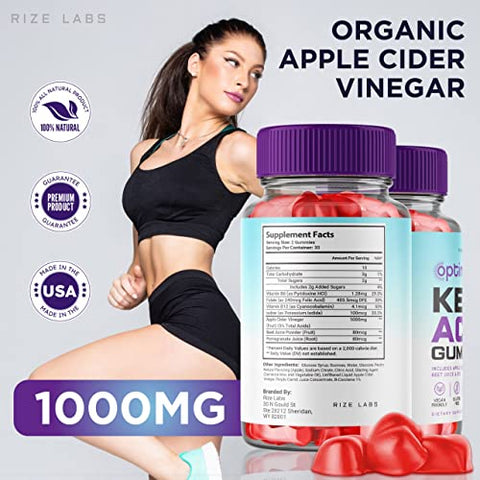 rize labs - (3 Pacotes) Gomas Optimal Keto – Gomas Optimal Keto ACV, Gomas Optimal Keto ACV para Perda de Peso com Suplemento de Vinagre de Maçã para Queimar Gordura da Barriga Gomitas Extra Fortes Por Peso
