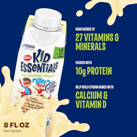 BOOST - Boost Kid Essentials 1.5 com Fibra, Sabor Baunilha, 240 ml (Pacote com 24 unidades)