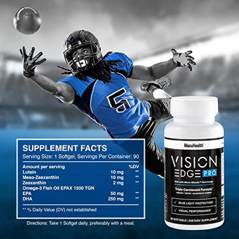 VISION EDGE PRO - Suplemento para os Olhos de Atletas; Fórmula com Luteína, Zeaxantina e Meso-Zeaxantina, Ômega 3 para os Olhos – (90 Softgels, 3 Meses de Fornecimento)