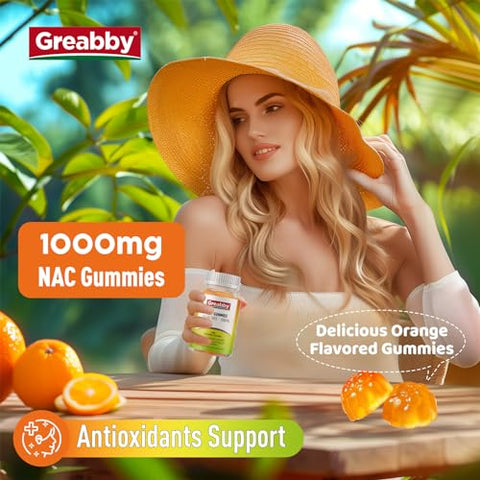 GREABBY - NAC Gummies Sem Açúcar, Suplemento NAC 1000mg para Antioxidantes, Pulmão | Marca NAC Gummies