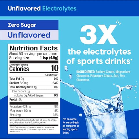 Bulk Eletrólitos sem Sabor, Hidratação Rápida sem Açúcar, Sabor Extremamente Sutil, Mistura de Bebida Eletrólitos (50 Porções, sem Sabor) - HYDRANT