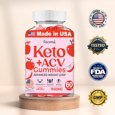 Facime - Keto Acv Gummies – Perda de Peso Avançada com Vinagre de Maçã – 1000MG com Romã, Beterraba em Pó, B12, Vegano Não GMO, Fabricado nos EUA, 60 Gummies
