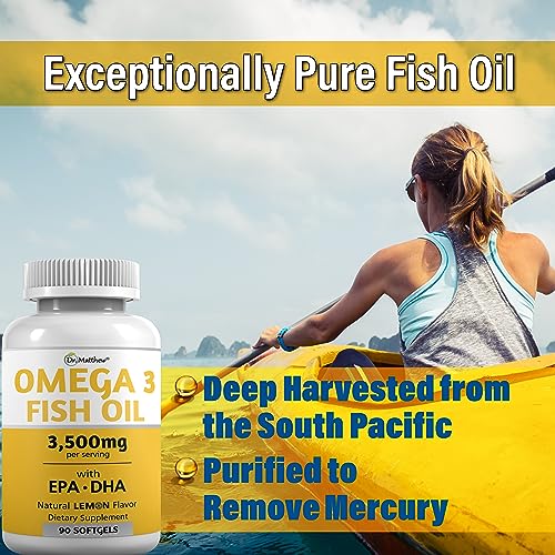 Dr. Matthew - Suplemento Ômega 3 de Óleo de Peixe sem Sabor 3000mg EPA DHA para Mulheres – Alta Concentração de Ácidos Graxos Ômega 3 – Marca Burpless