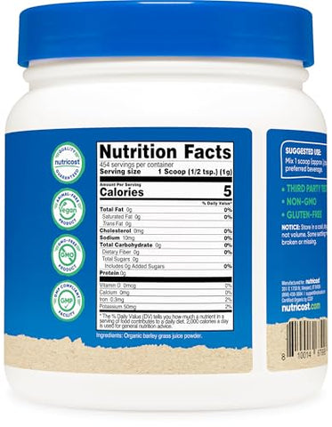 Pó de Suco de Grama de Cevada Orgânica (454g) – Sem Sabor - Nutricost