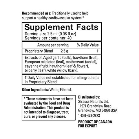Strauss Heartdrops - Strauss Naturals Heartdrops – Suplemento Herbal para o Coração com Visco Europeu e Extratos de Alho Envelhecido, Frasco de 100 ml, Sabor Original; Vegano, Não-OGM, Fonte Natural