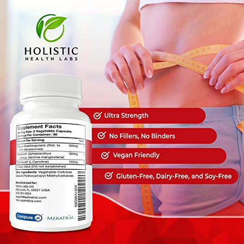 Holistic Health Labs - Maximum Leptin Weight Management for Women – Extra Strength: MeraTrim, Carnipure e Cissus Quadrangularis – Suporte Natural ao Metabolismo e Controle de Desejos. 60 Cápsulas Vegetarianas
