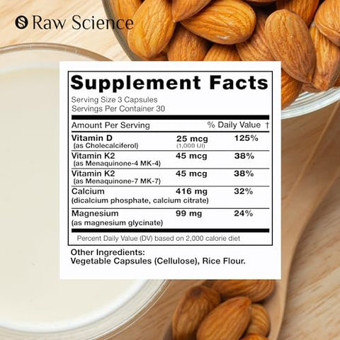 S RAW SCIENCE - Cálcio Citrato com Vitamina D3, K2 – Fortaleça seus ossos – Marca XYZ