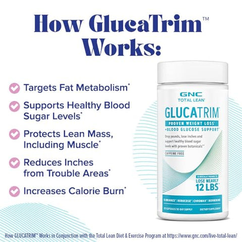 Total Lean GlucaTrim – 120 Cápsulas (60 Porções) | Queime gordura e controle o apetite | Fórmula avançada | Marca GNC - GNC