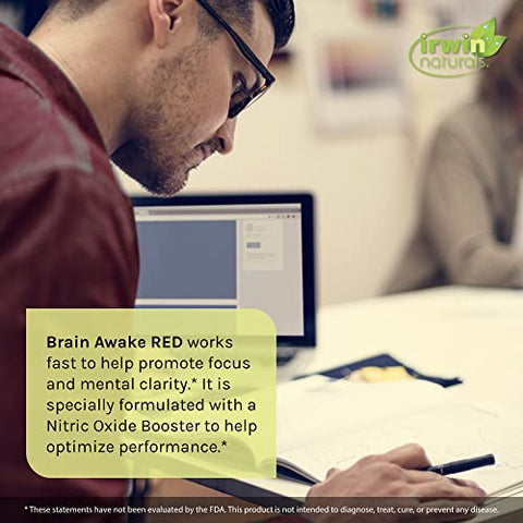 Brain Awake – Impulsionadores de Óxido Nítrico Vermelho para Desempenho Aprimorado e Foco – 60 Cápsulas - Irwin Naturals