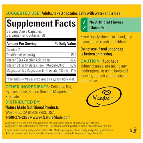 Magnésio L-Treonato com Vitamina C – Suplemento para Memória e Concentração - Nature Made