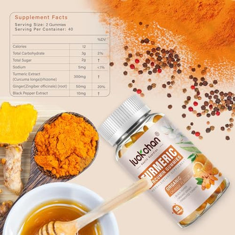 LUCKCHAN - (2 Pacotes) Gomas de Cúrcuma Curcumina com Gengibre – 100% Natural e Deliciosas | Marca: Turmeric Curcumin