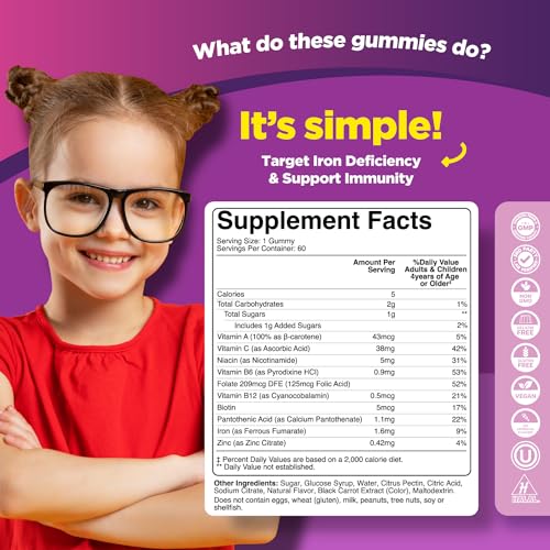 Phytoral - Multivitamínico com Ferro em Gomas para Crianças – Vitaminas Mastigáveis em Goma com Ferro para Auxílio na Concentração e Energia Natural – Vitaminas em Goma com Ferro para Suporte Imunológico e Mental
