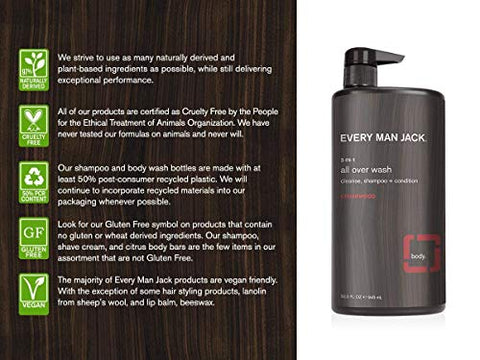 Gel de Banho Masculino | Pack Duplo de 33 ml – 2 Frascos Inclusos | Natural, Livre de Parabenos, Ftalatos, Corantes e Cruelty Free (Cedro) - Every Man Jack