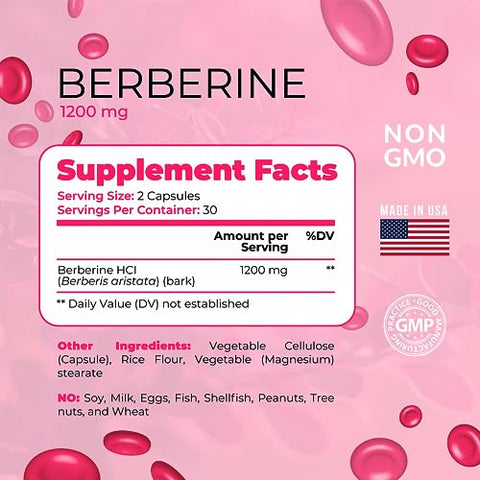 Coshisensu - Berberine HCI 1200mg – Suplemento Premium de Berberina – 60 Cápsulas de Força Máxima HCI – Não-OGM – Fabricado nos EUA