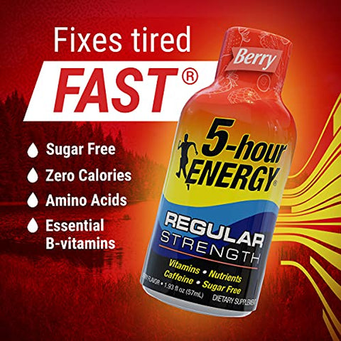 Shots Sabor de Frutas Vermelhas – 30 Unidades | Energético de 5 Horas | Marca Líder - 5-hour ENERGY