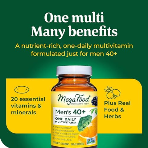 Multivitamínico Diário para Homens Acima de 40 anos, com Vitaminas B, D e Zinco, 60 comprimidos (60 porções) - MegaFood