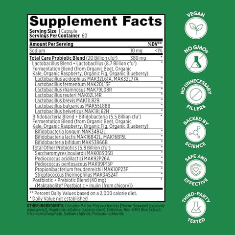 Total Care Pre Pro Postbiotic – 20 Bilhões CFU, 60 Cápsulas Veganas (Embalagem de 1) - Probulin
