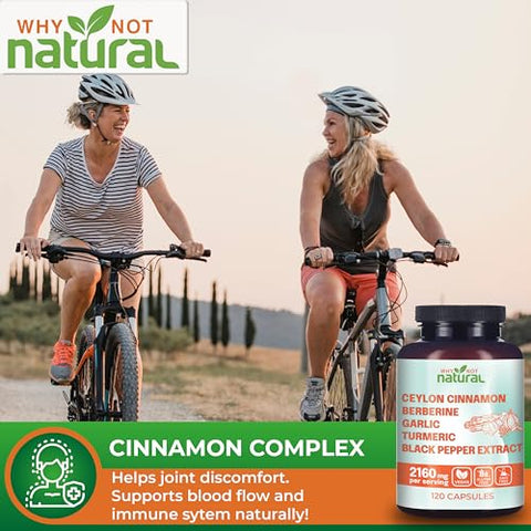 Why Not Natural - Cápsulas Orgânicas de Canela do Ceilão 5 em 1 com Berberina, Alho, Cúrcuma, Extrato de Pimenta Preta (120 Cápsulas)