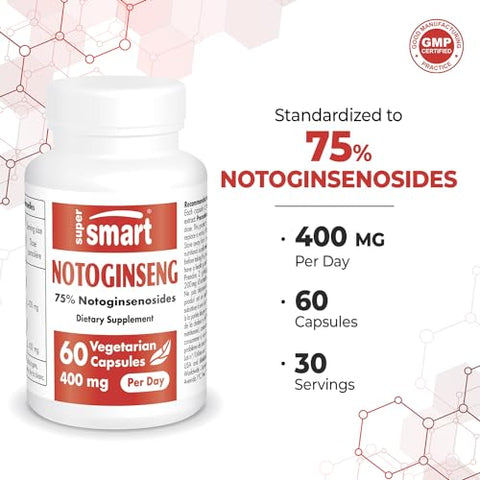 Extrato de Panax Notoginseng 400mg por Dia (Alta Potência) – 75% Notoginsenosídeos | Não-OGM | 75% Notoginsenosídeos | Não-OGM - Supersmart