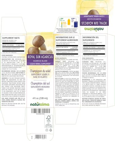 Royal Sun Agaricus ou Cogumelo Amêndoa (Agaricus blazei ou A. subrufescens) Tintura sem Álcool – Extrato Líquido em Gotas 120 ml – Suplemento Herbal – Vegano - Naturalma