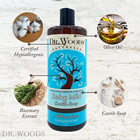 Sabonete Líquido Castela Suave para Bebês Sem Fragrância, 32 Ounce (Pack de 2)  Dr. Woods - Dr. Woods