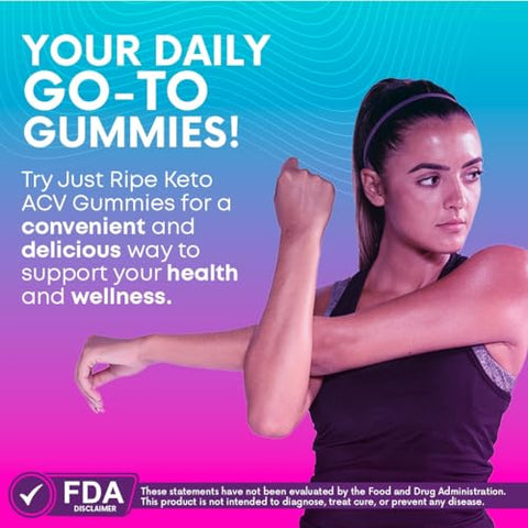 Just Ripe Nutrition - Keto Gummies de Maçã com Vinagre de Maçã – Gerenciamento de Peso e Gordura – Gummies Avançados de Vinagre de Maçã – Dieta para Barriga, Desintoxicação – Digestão