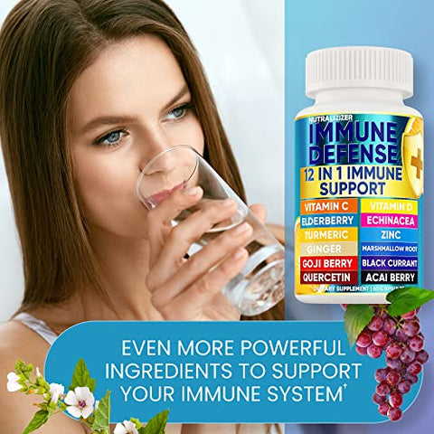 NUTRALIZIZER - 12 em 1 Vitaminas Premium de Defesa Imunológica – Suplemento Imunológico com Vitamina D3 5000 UI Vitamina С 1000mg Zinco 50mg – Escolha Luxuosa para Suporte Imunológico Premium – Com Equinácea e Sabugueiro