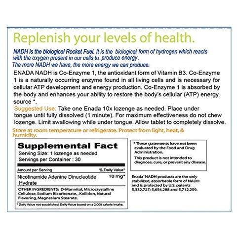 10X NADH | Energia Natural para Estilo de Vida Ativo | Impulsionador de Energia Natural para Jet Lag e Performance Atlética - ENADA