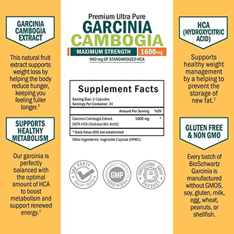 BioSchwartz - Garcinia Cambogia – Pílulas de Emagrecimento de Alta Potência – Supressor de Apetite – Marca Líder