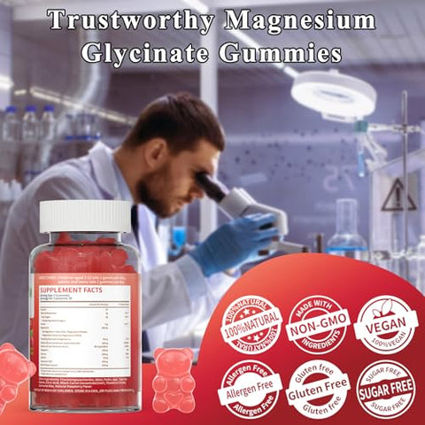 LETSCOL - Magnesium Glycinate Gummies 800mg por Porção, Suplemento de Magnésio Sem Açúcar com Magnésio Malato, Cálcio, Vitamina D3, B6, CoQ10 para Suporte Calmante